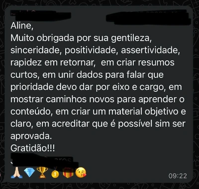 Captura de tela de depoimento real de aluno aprovado pelo Método Elite