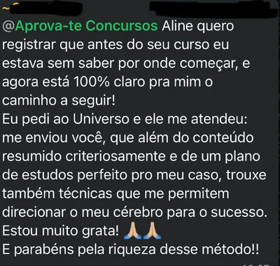 Captura de tela de depoimento real de aluno aprovado pelo Método Elite