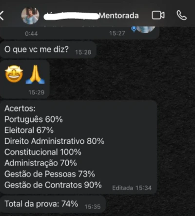 Captura de tela de depoimento real de aluno aprovado pelo Método Elite