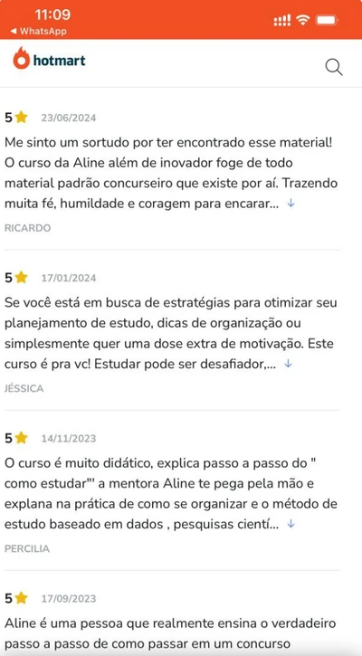 Captura de tela de depoimento real de aluno aprovado pelo Método Elite