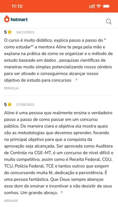Captura de tela de depoimento real de aluno aprovado pelo Método Elite
